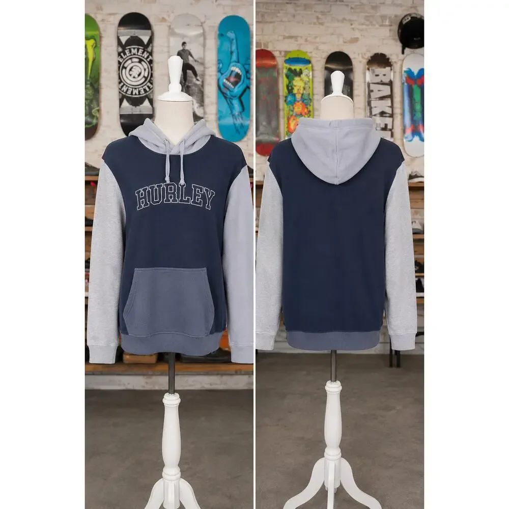 HurleyโColorblock Pullover Hoodie Navy Gray Fleece Lined Size Large